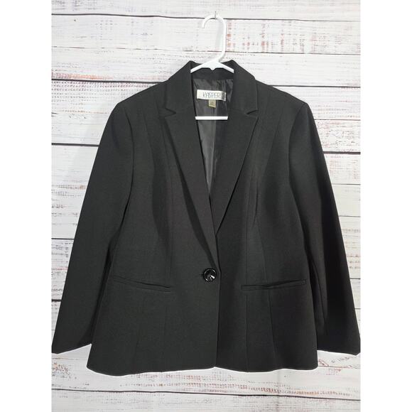 Kasper Women's Blazer Black 14P Petite One Button Lined Career Work Jacket - Picture 1 of 3